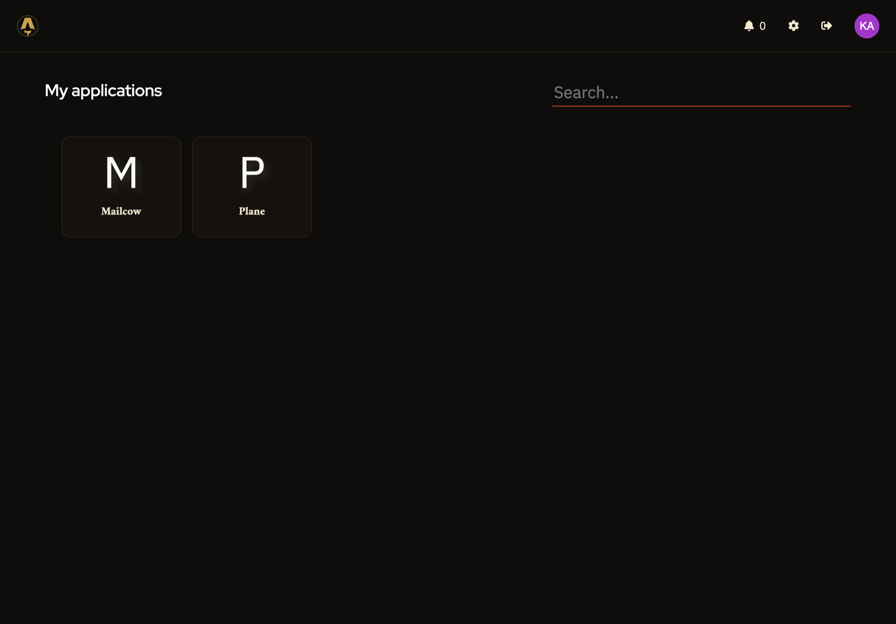 Authentik "My applications" dashboard, showing Mailcow and Plane tiles