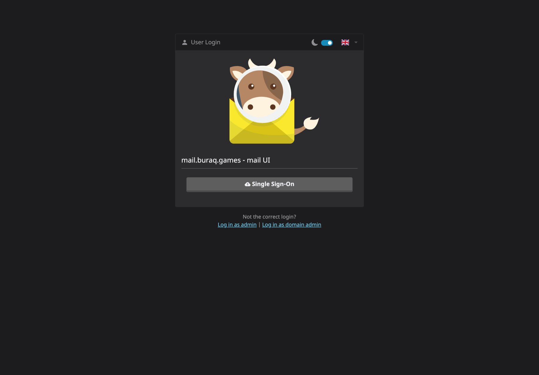 Mailcow's login screen with the Single Sign-On button